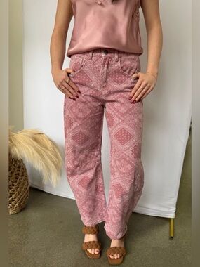 Paisley Printed Barrel Denim Pants NWOT